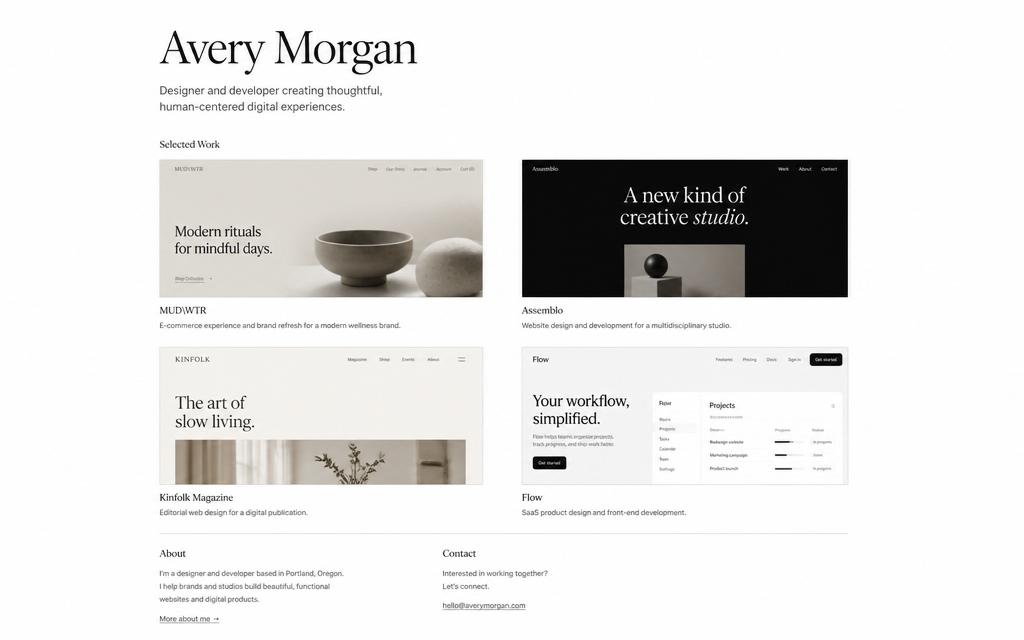 Minimal portfolio template — Clean personal portfolio with projects, about and contact.